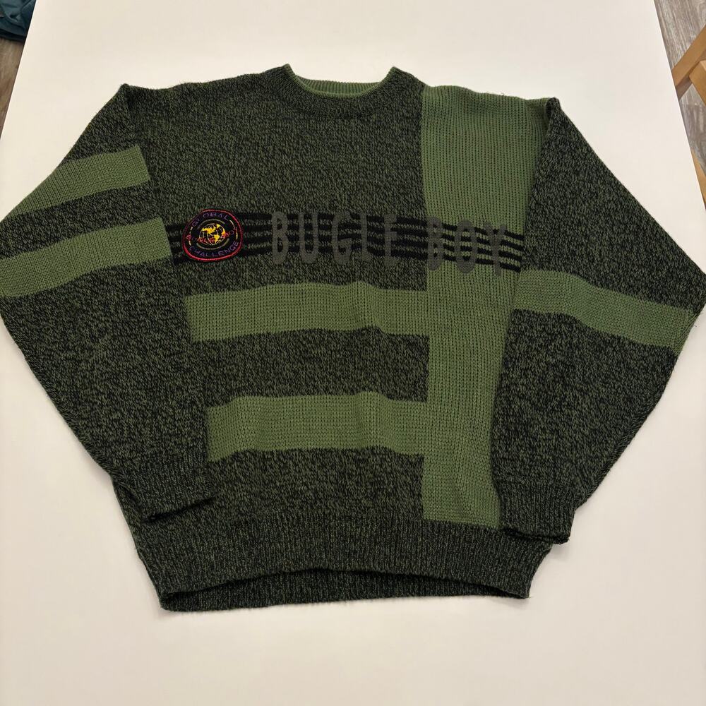 Vintage Bugle Boy Direction Sweater Mens L 90s Global Challenge Color Block Knit